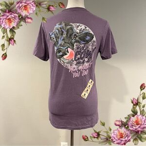 Purple Graphic T-Shirt‎ with Cow Design